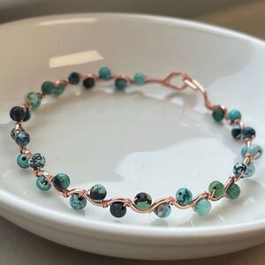 African turquoise 7” copper wire beaded beads handcrafted handmade dainty